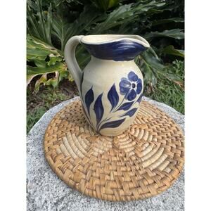Vintage Williamsburg Pottery Salt Glazed Mini Pitcher Cobalt Blue Floral Country